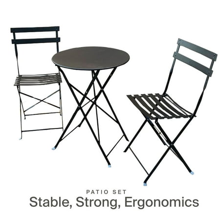 Pyramid Home Decor 3 Piece Outdoor Bistro Set - Foldable Outdoor Chairs Set of 2 and Folding Bistro Table - Premium Steel Small Patio Table and Chairs Black