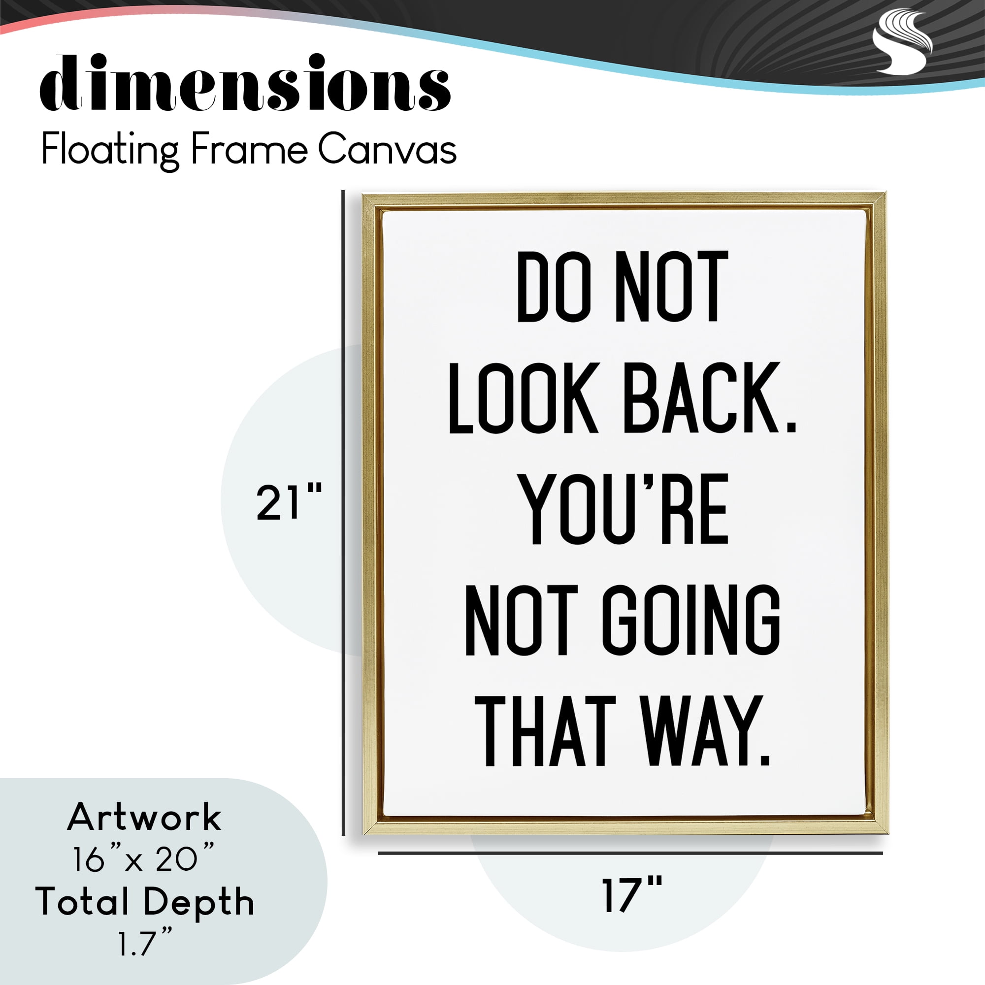 Don't Look Back Motivational Gold Framed Floater Canvas Wall Art, design by Lettered and Lined