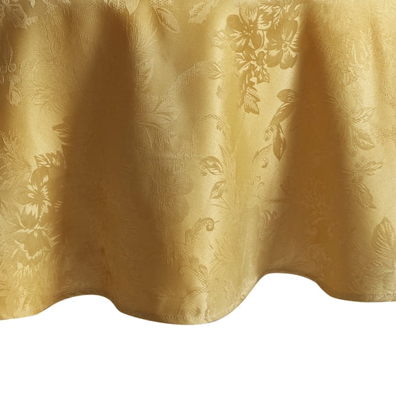 Elrene Home Fashions Poinsettia Elegance Jacquard Holiday Tablecloth, Gold, 60" x 84" Oval