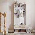 thumbnail image 4 of Hall Tree with Bench & Shoe Storage - Entryway Coat Rack with 6 Compartments, 4 Hooks & Rattan Door, Soft Cushion Shoe Bench for Hallway, Living Room & Mudroom, white, 4 of 8