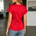 thumbnail image 6 of Mifsaly Womens Wrap Blouse Cross Front Short Sleeve V Neck T Shirts Slim Fit Ruched Pleated Casual Blouses Flattering Summer Going Out Tops Red,S, 6 of 9