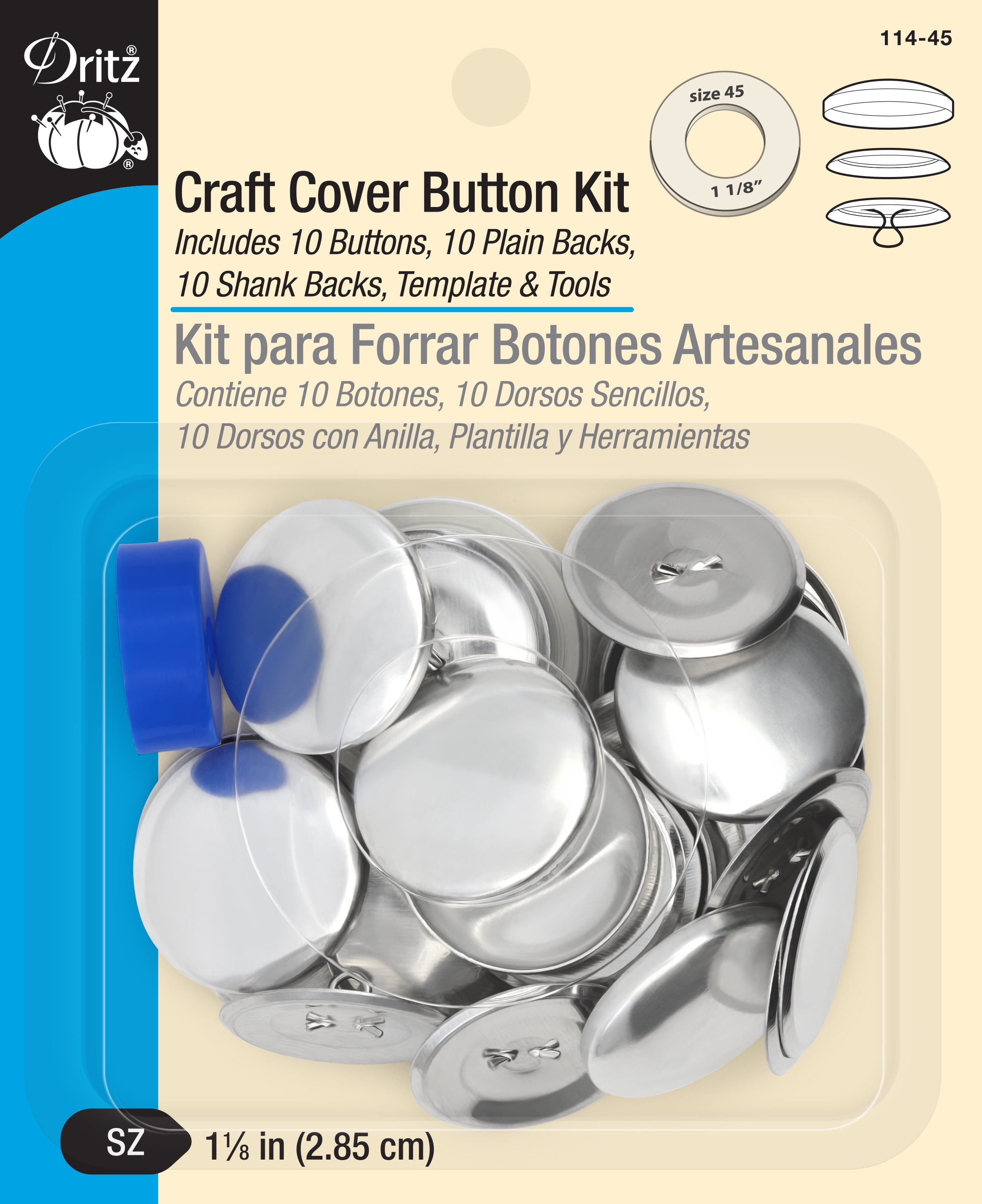 DRITZ Vintage Button Cover Kit Size 30 Aluminum 3/4" buttons 5 per pack. 