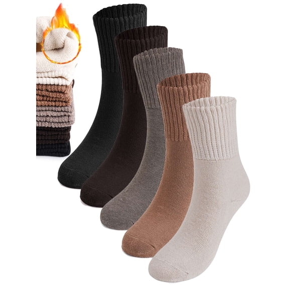 Gustave 5 Pairs Winter Boot Socks for Women Thick Warm Knit Socks Thermal Cozy Crew Socks Solid Color Soft Casual Socks Stocking Stuffers Gifts for Cold Weather
