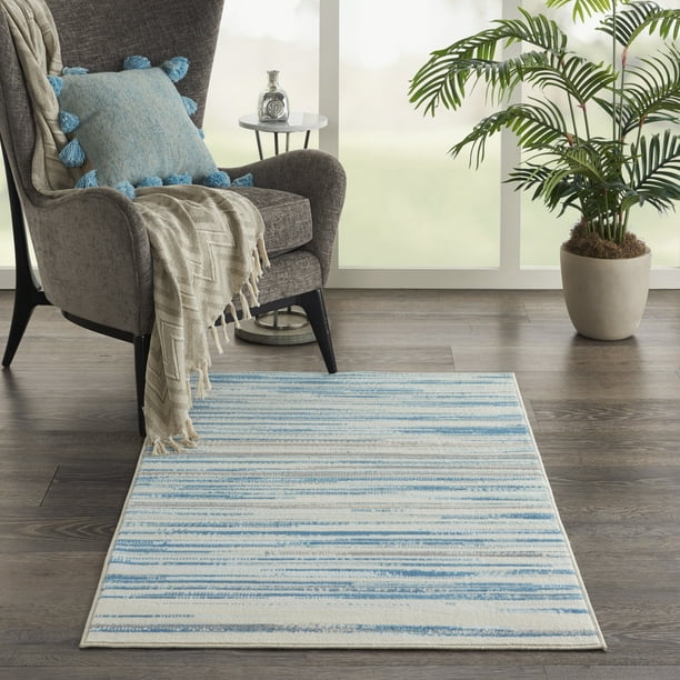 Nourison Jubilant Beach Striped Teal Blue Area Rug