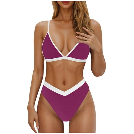 2025 Women Triangle High Cut Bikini Sets Sexy High Waisted 2 Piece Swimsuit Trendy Color Block Cheeky Swimwear