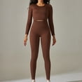 thumbnail image 2 of RYRJJ Seamless Workout Outfits for Women 2 Piece Ribbed Long Sleeve Crop Top and Butt Lifting High Waist Leggings Matching Yoga Sets Sweatsuits(Brown,S), 2 of 7