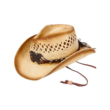 Summer Vented Western Straw Cowboy Cowgirl Hats, 2046_Butterfly