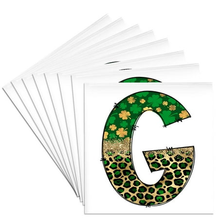 3drose, Glam Leopard and Four Leaf Clover Monogram Initial G, Set of 8 Ceramic Tile Coasters