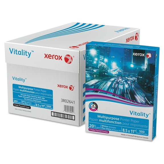 Xerox 3R02641 8-1/2 in. x 11 in. Vitality Multipurpose 3 Hole Punched Paper - White (5000/Carton)