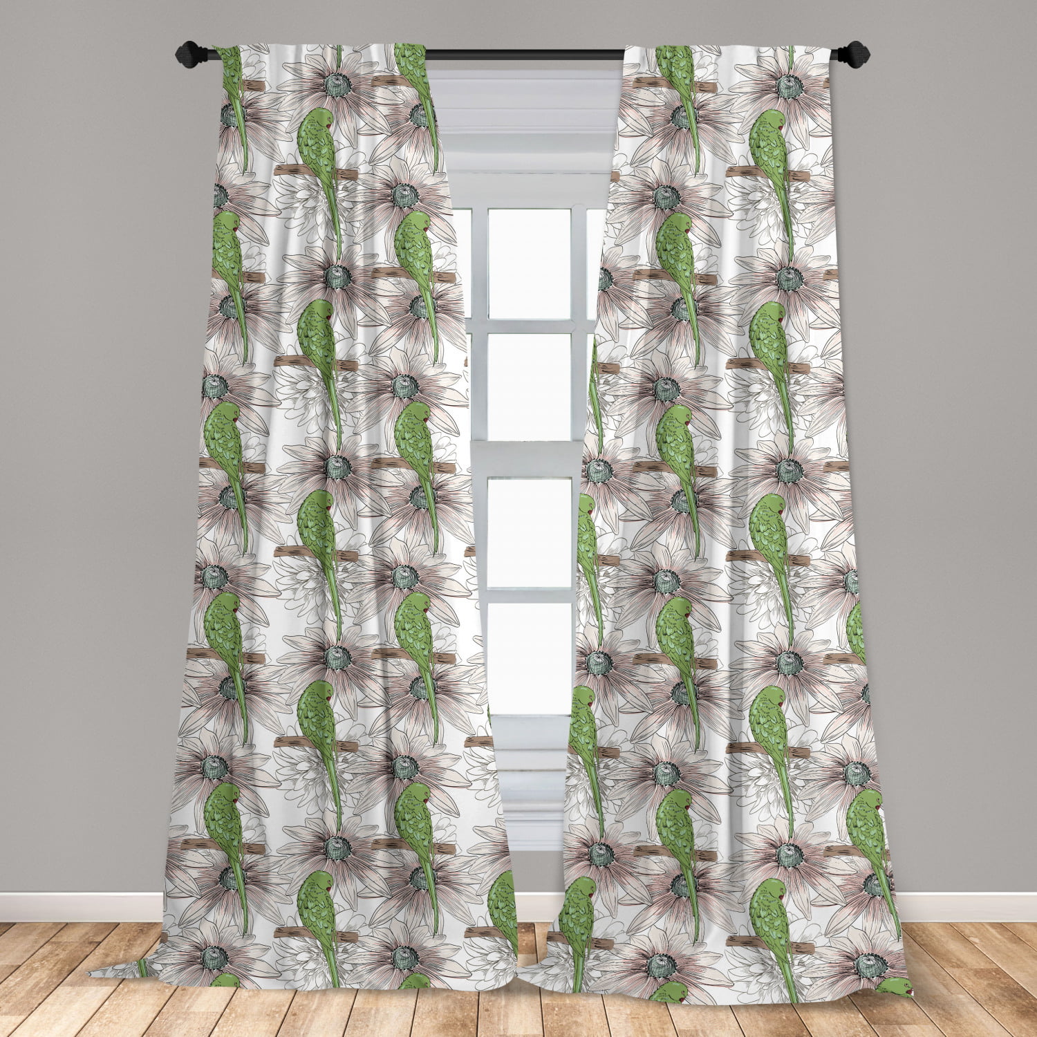 3D Blockout Curtain 2 Panels Set Drapes Fabric Window-Flower Bird Ancient56 