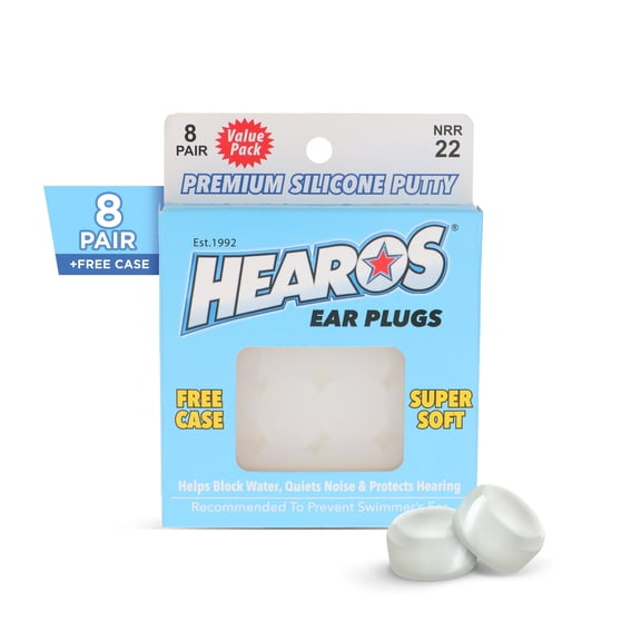 HEAROS Swimming Ear Plugs, Waterproof Silicone Putty Ear Plugs with Case, NRR 22, 8 Pairs
