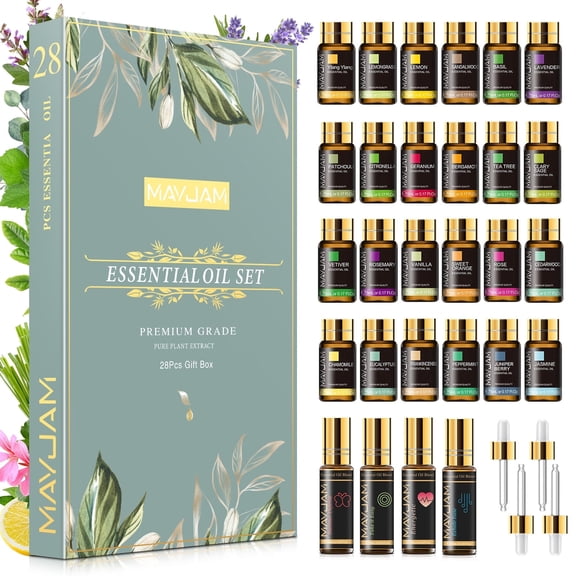 MAYJAM 28PCS Essential Oils Set for Diffusers, Humidifier Scented Oil for Candle and Soap Making, Massage, Sleep,5ML