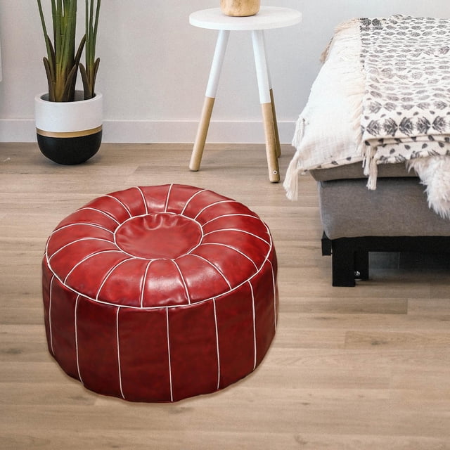 Puf redondo decorativo bohemio sin relleno, funda f de cuero PU, funda de cojín para reposapiés para dormitorio, sala de estar, 21 pulgad , -C Yotijar Cubierta otomana