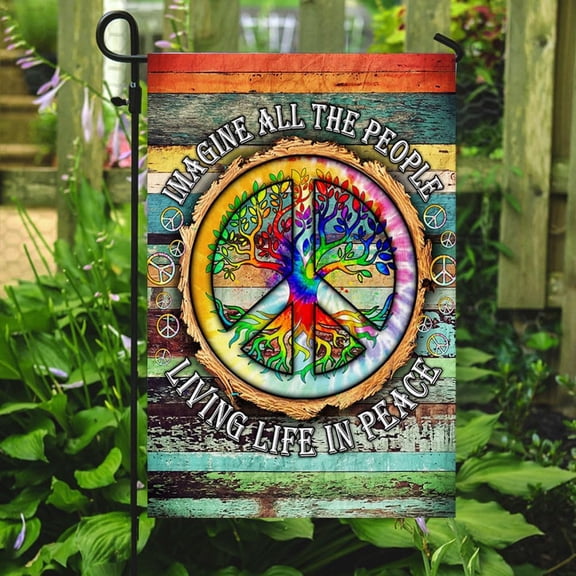Imagine All People Living Life Peace Garden Flag 12 x 18 Inch Double Sided Polyester Outdoor Decor