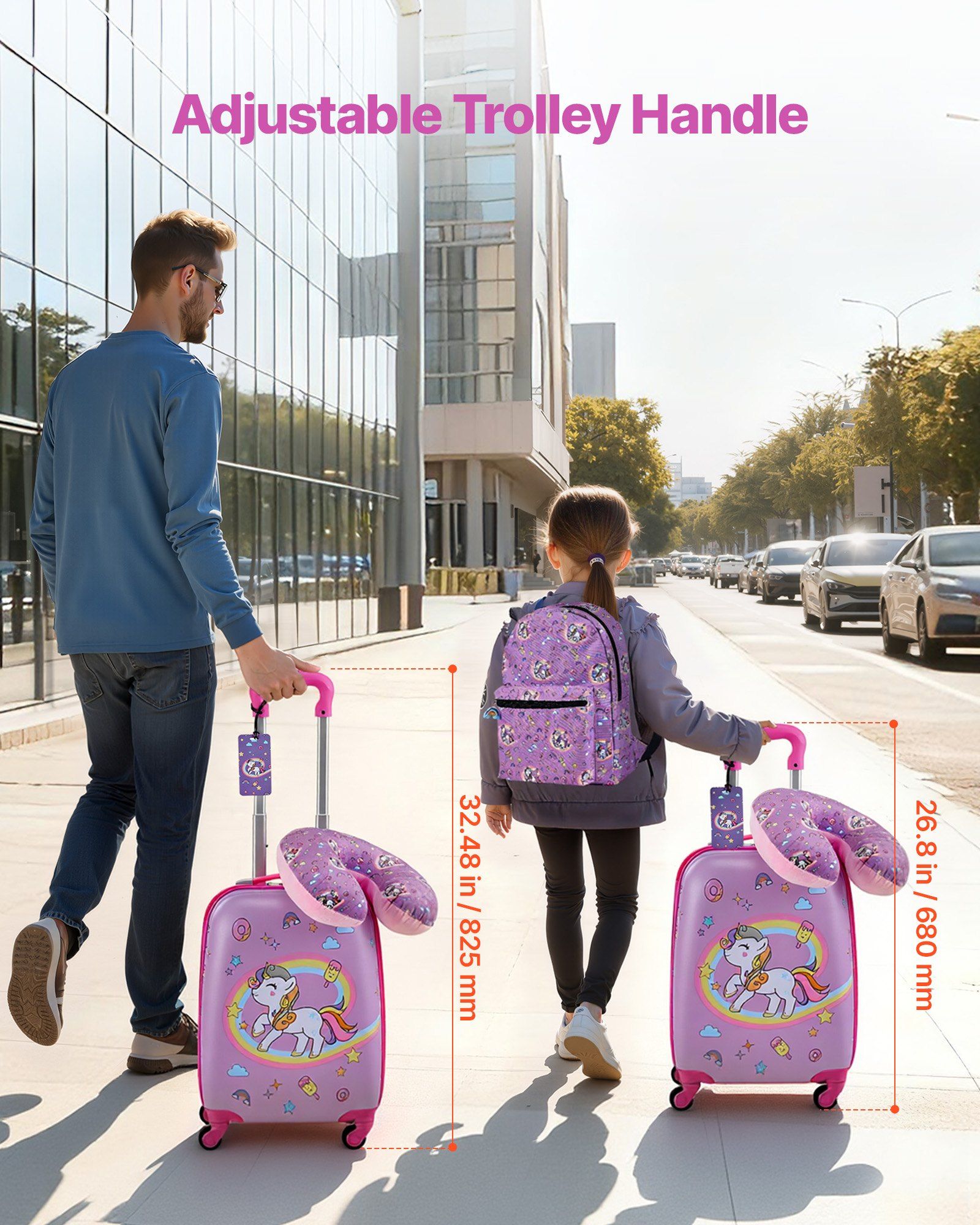 Unicorn Kids Luggage Set 5 Piece 18 Inch Hardside Rolling Suitcase Backpack U Shape Pillow Airline Approved Holiday Birthday Gift for Girls Boys