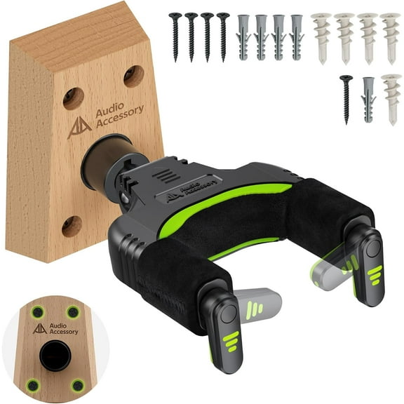 Auto Lock Guitar Wall Mount, Reinforced 4-Screw Base, American Beechwood Locking Guitar Hanger for Heavy Bass, Electric, Acoustic Guitar, Nitrocellulose-Safe Velvet Contact Surface