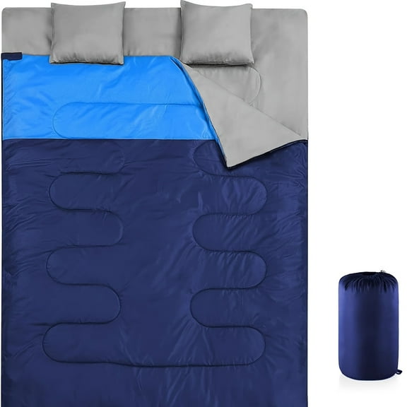 1pc Outdoor Double Couple Thickened Camping Sleeping Bag with Pillow Camping Portable Warm Four Seasons Universal Sleeping Bag Can Be Spliced