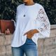 thumbnail image 5 of Moda mujer Casual Color sólido cuello redondo encaje costura media manga camiseta Top blusa pulóver Pompotops hfajkhk135580, 5 of 9