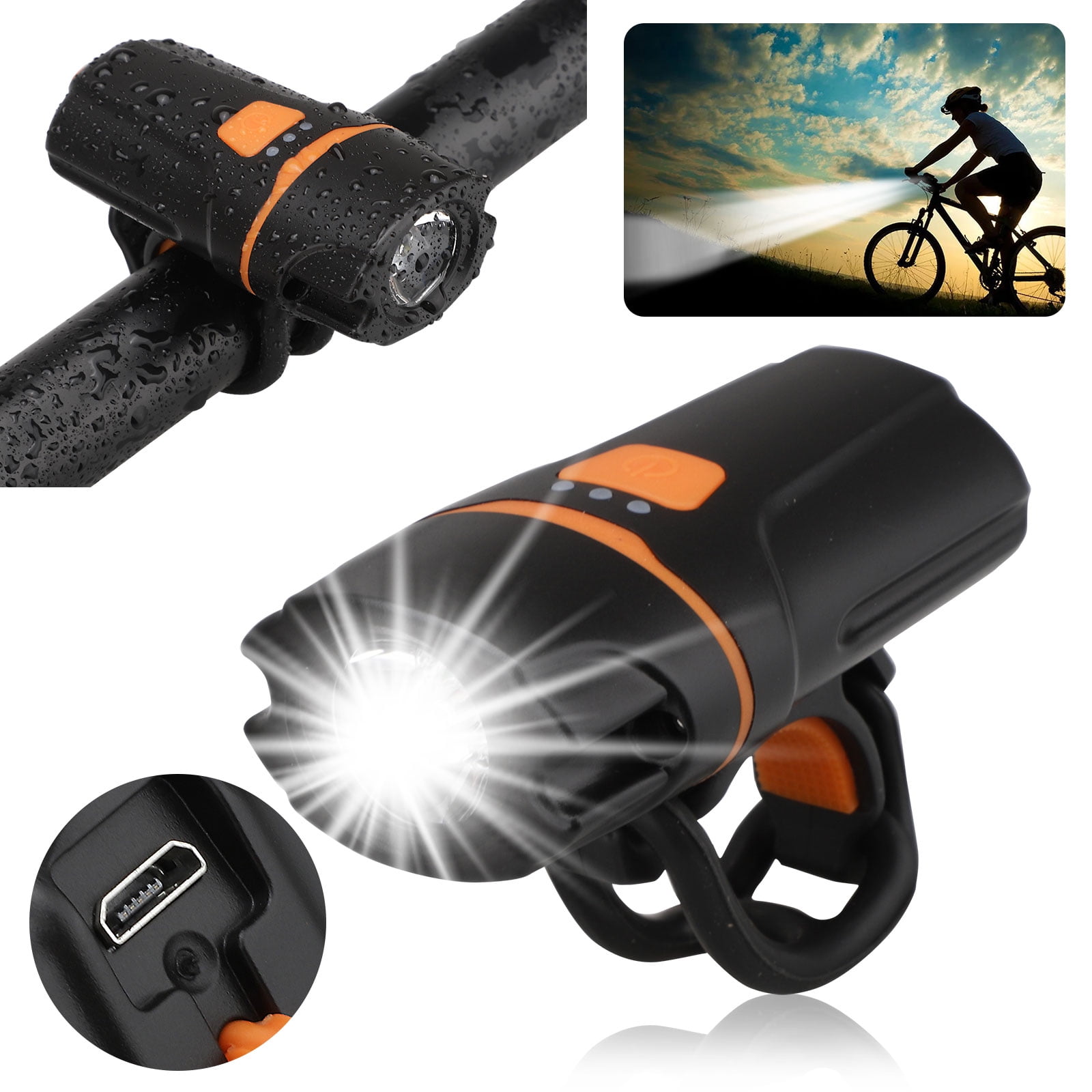 USB Rechargeable LED Bicycle Bright Bike Front Headlight Lamp Waterproof Light