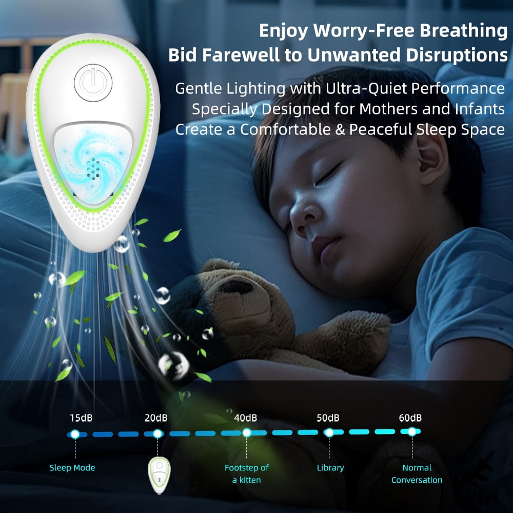 Portable Air Purifier for Allergies and Pets, Ionic Air Ionizer with Electrostatic Purification for Mold, Smoke and Odors, Small Room Plug-in Air Deodorizer for Nursery, Office and Travel