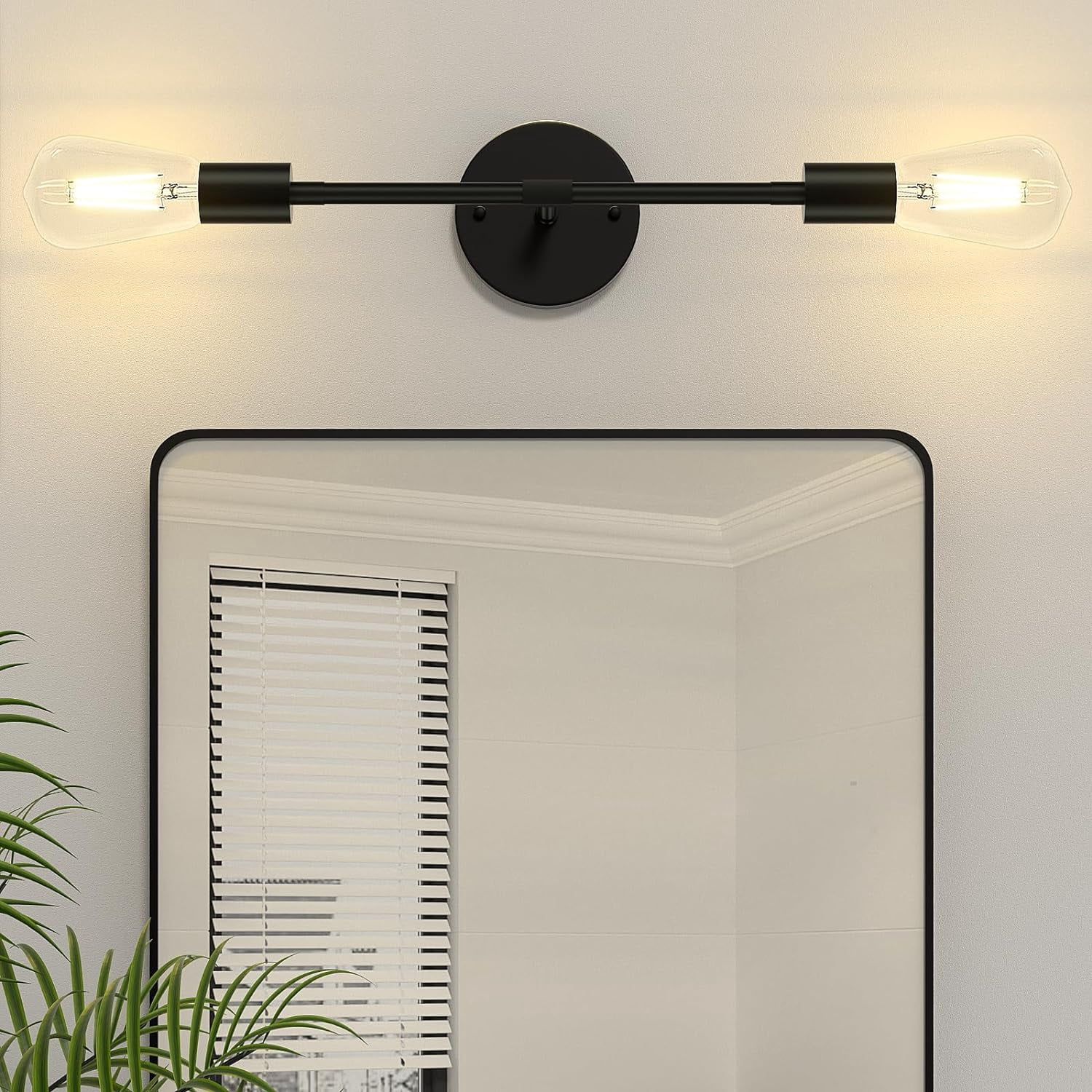 RGHJAR-2-Light Black Bathroom Lighting Over Mirror, Modern Sconces Wall Light Fixtures, Indoor Semi Flush Mount Ceiling Light for Hallway Bedroom Kitchen (1 Pack)