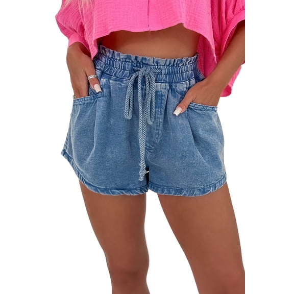 Women's Ashleigh Blue High Waist Casual Denim Shorts with Adjustable Drawstring and Pockets | [ZhiHiMeRi] | 10
