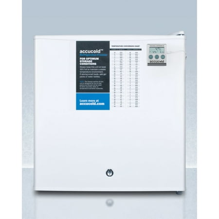 Compact refrigerator-freezer with NIST calibrated thermometer  hospital grade cord  and front-mounted lock for general purpose use
