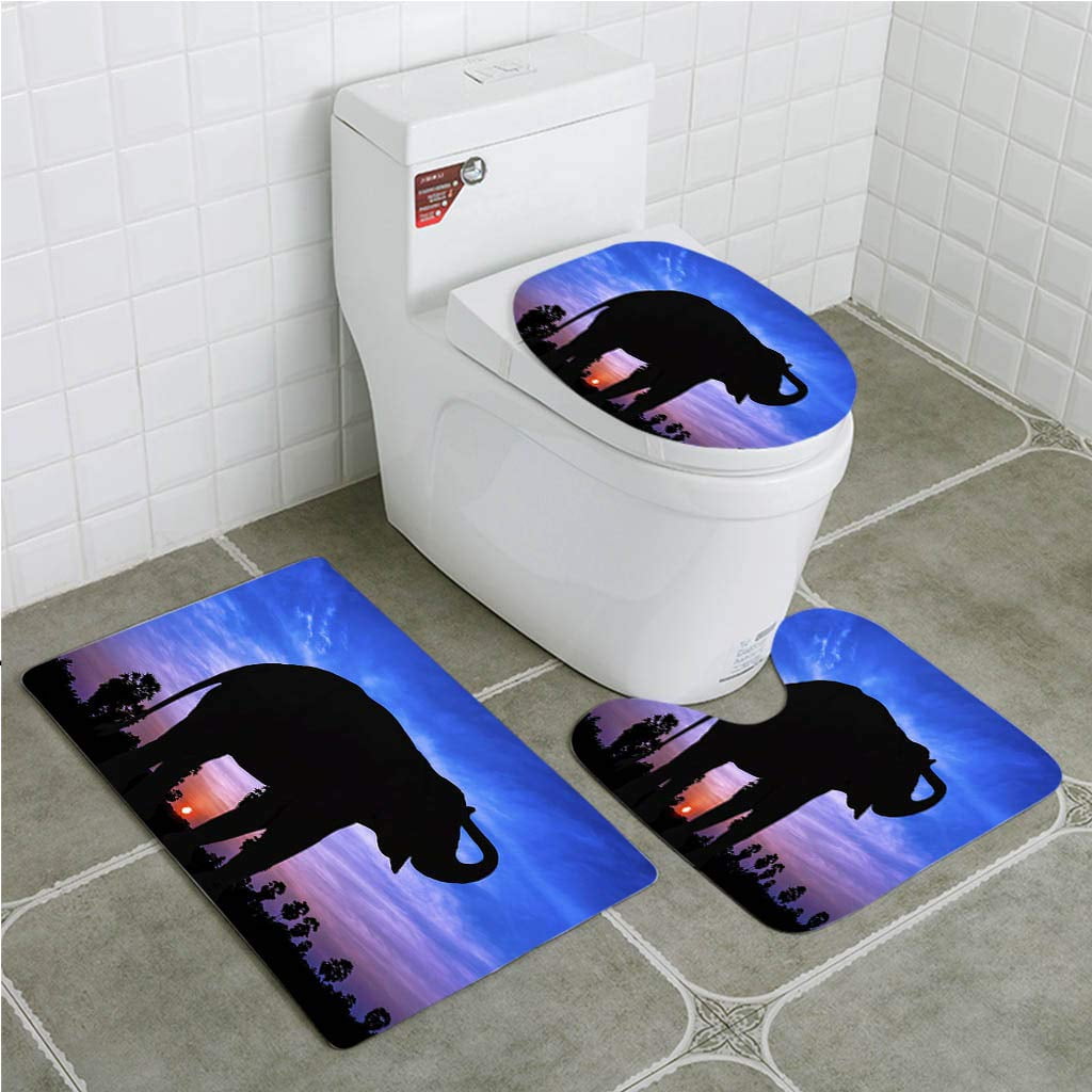 Erehome Elephant On Twilight Time 3 Piece Bathroom Rugs Set Bath Rug Contour Mat And Toilet Lid Cover Walmart Canada