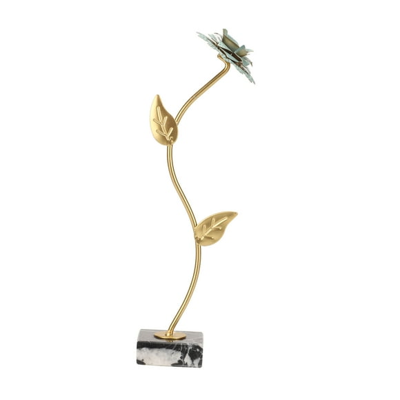 Metal Flower Statue, Metal Floral Sculpture Marble Base Unique for Gifts