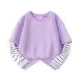 thumbnail image 5 of AHTJRT Girl's Fake Two Pieces Shirts Fall Spring Casual Long Sleeve Tshirts Fashion Streetwear Sports Crewneck Pullover Tops Purple 3-4 Years, 5 of 5