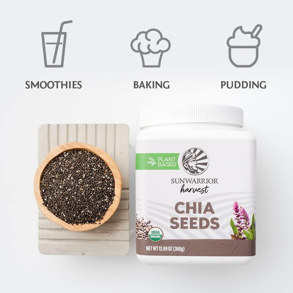 (2 pack) Sunwarrior Organic Chia Seeds, Non-GMO, Keto, Vegan, Superfood, 360g Tub (30 Servings)
