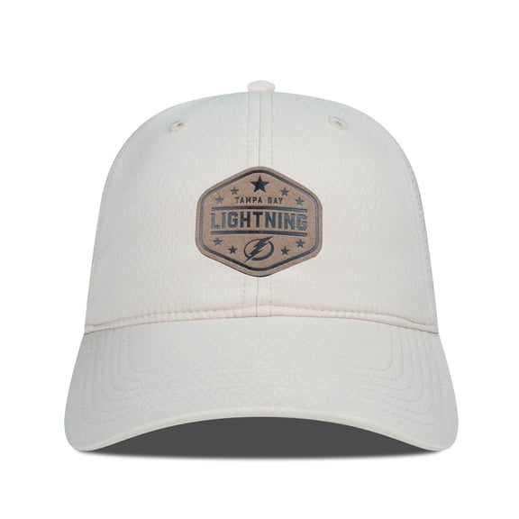 Men's Levelwear Cream Tampa Bay Lightning Faux Leather Patch Unstructured Adjustable Hat