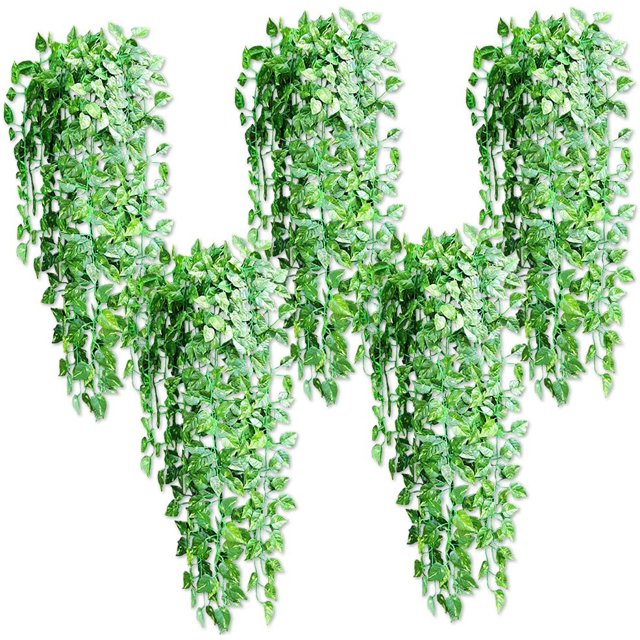 5PCS Planta artificial Colgando Vine Hojas falsas Garland Scindapsus Vine brillar Electrónica