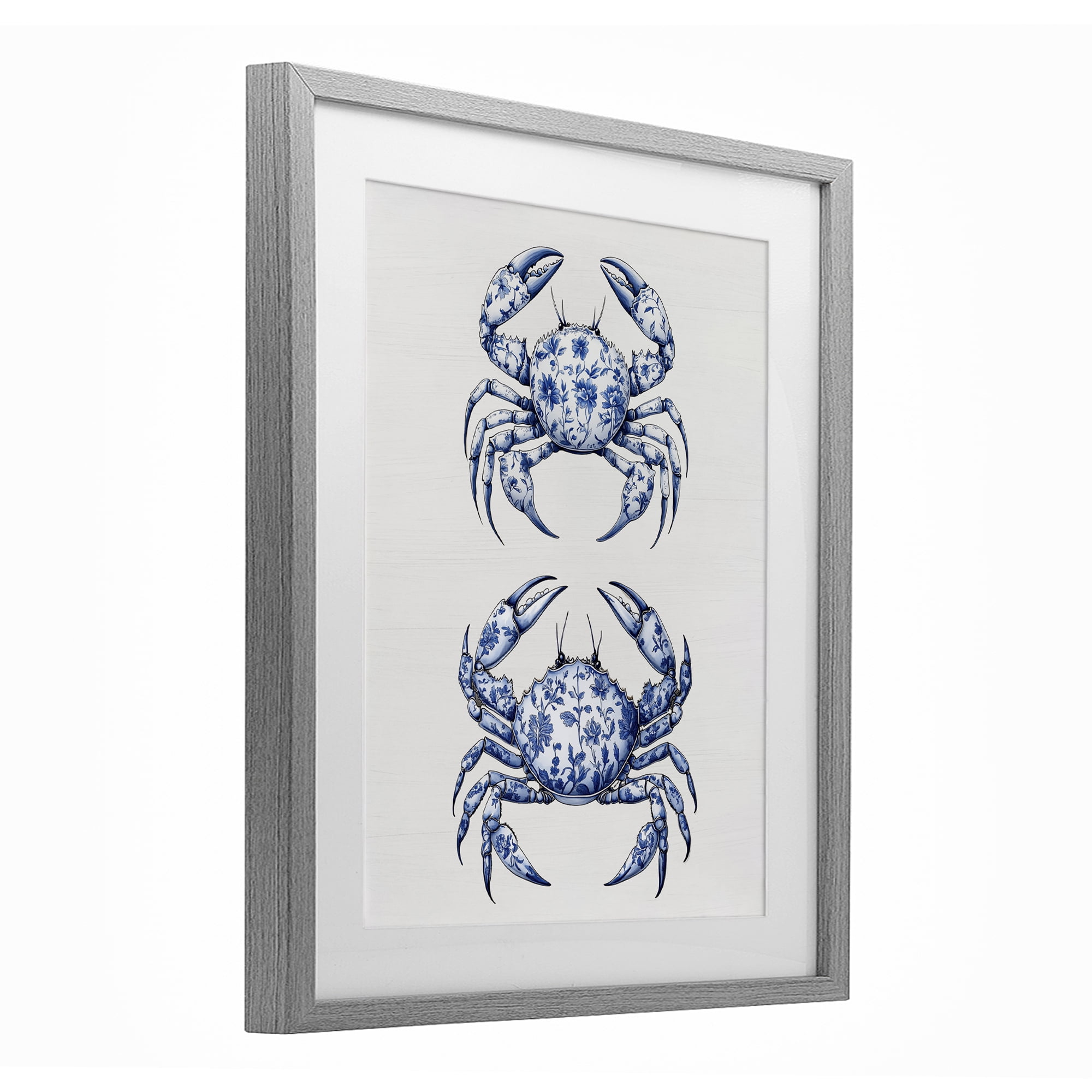 Vintage Toile Crabs Gray Framed Print Under Glass, design by Lettered and Lined