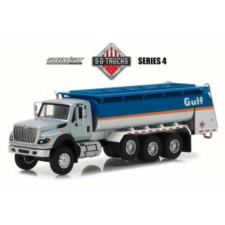 Ford Oil Tanker - 2018 International WorkStar Tanker Truck Gulf Oil, Blue w/ Silver - Greenlight 45040C/48 - 1/64 Scale Diecast Model Toy Car