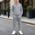 thumbnail image 2 of Two Piece Lounge Sets for Boys Long Sleeve Hooded Pullover Sweatshirt and Jogger Pants with Pockets Matching Sets Fall Winter Outfits, 2 of 10