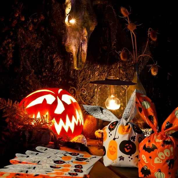 Lot De 3 Sacs à Friandises Halloween Rétro Années 90 – 120 Pièces FunWorld – Motifs Citrouille Et Fantômes
