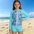 thumbnail image 2 of JAJAHO Girls Swimsuit 3 Pieces Long Sleeve Rash Guard Set Tropical Printed Tankini Bathing Suits Summer Kids Swimwear 3-10Y, 2 of 6