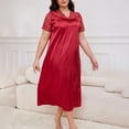 thumbnail image 7 of Feancey Satin Nightgowns for Women Plus Size Lace V Neck Short Sleeve Nightdress Loose Fit Casual Silk Sleep Dress Solid Color Loungewear Summer Sales Wine 5XL, 7 of 7