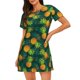 thumbnail image 1 of Balery Pineapples with Palm Leaves Camisón de manga corta con cuello redondo para mujer, cómodo y elegante., 1 of 6