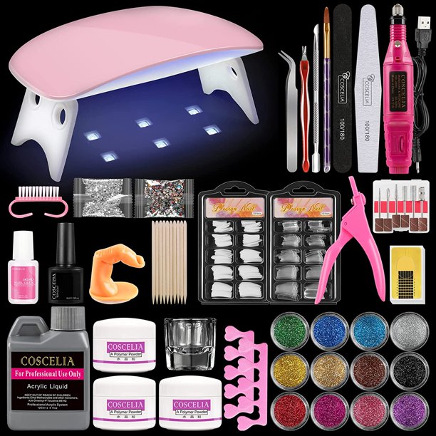 Coscelia Acrylic Nail Kit with Glitter Powder Monomer Liquid Nail Drill