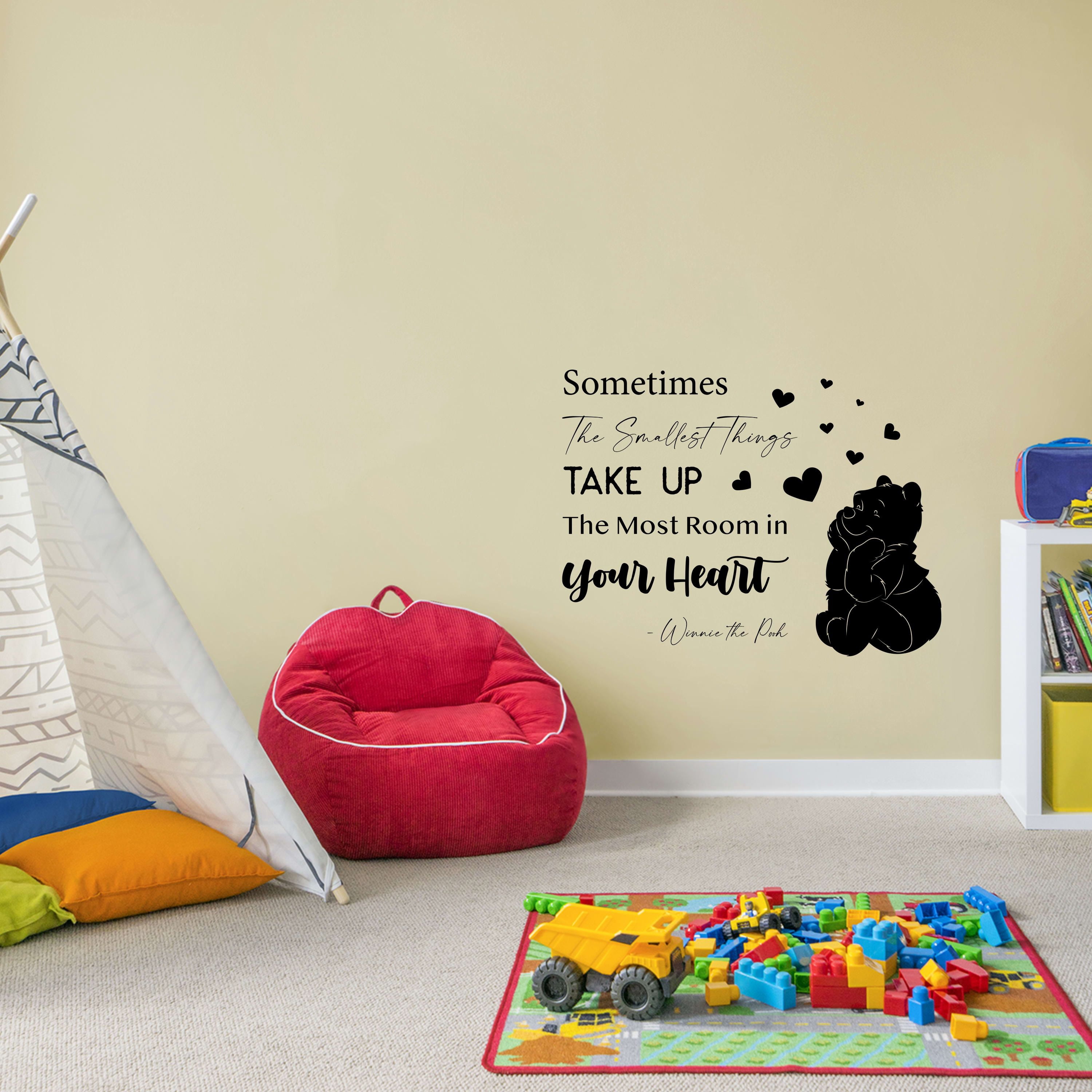 Sometimes the Smallest Things Winnie Pooh Quote Positive Life Inspiration Quotes Saying Wall Art Sticker Designs Vinyl Stickers For Home House Walls Rooms Windows Bedroom Decoration Size (18x20 inch)