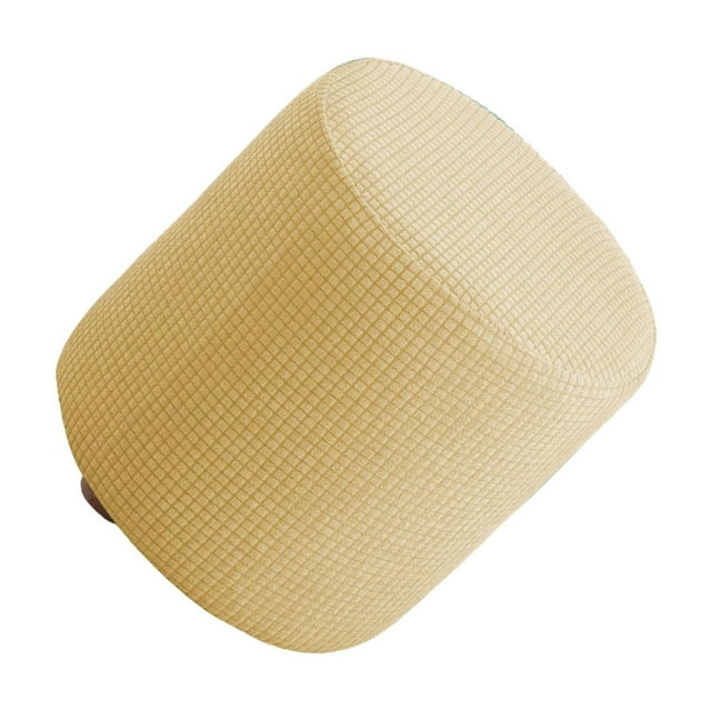 Ruiboury Stretchable Footstool Slipcover Footrest Cover Protector Dark Elastic Bottom with Green Beige Round Chair Cover 25-32cm
