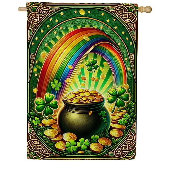 America Forever Leprechaun's Treasure St Patricks Day House Flags 28" x 40" Double Sided Pot of Gold Shamrock Clover Holiday Luck of the Irish Seasonal Outdoor Yard St Patricks Day Decorations