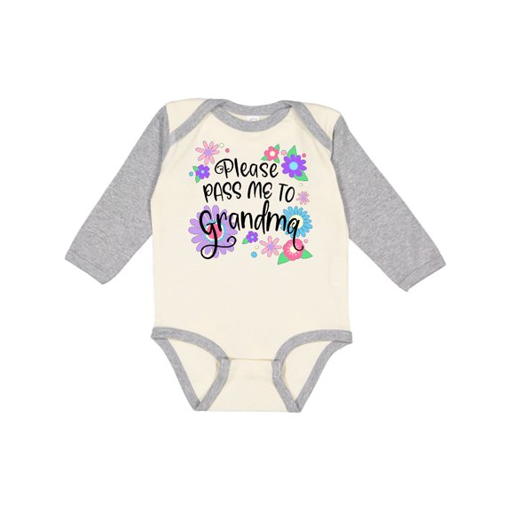 Inktastic Please Pass Me to Grandma with Flowers Boys or Girls Long Sleeve Baby Bodysuit