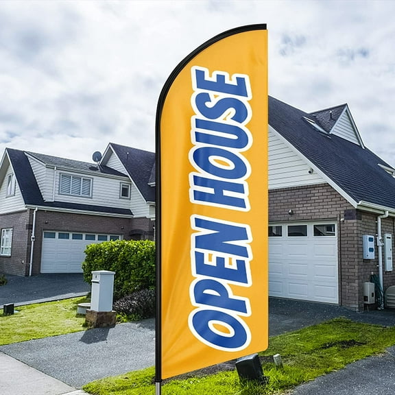QSUM Open House Themed Swooper Flag, 11FT Open House Signs Advertising Feather Flag with Pole and Heavy-Duty Ground Spike for Real Estate Agents, Businesses and Storefronts