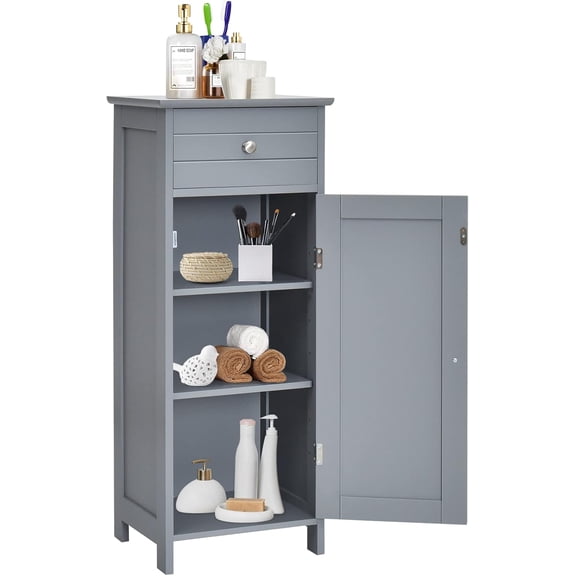 Small Bathroom Storage Cabinet, Narrow Storage Organizer with Drawer & Single Door, Adjustable Shelves, Freestanding Slim Cabinet for Small Space, Bathroom & Living Room, Grey