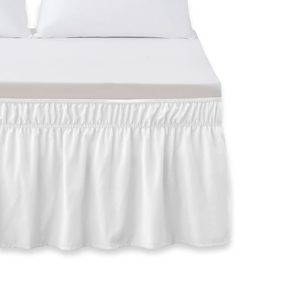 Elegant Comfort Luxury Wrinkle Resistant -Wrap Around Style- Elastic Bed Wrap Ruffled Bed Skirt 16inch Drop, Queen/King, White