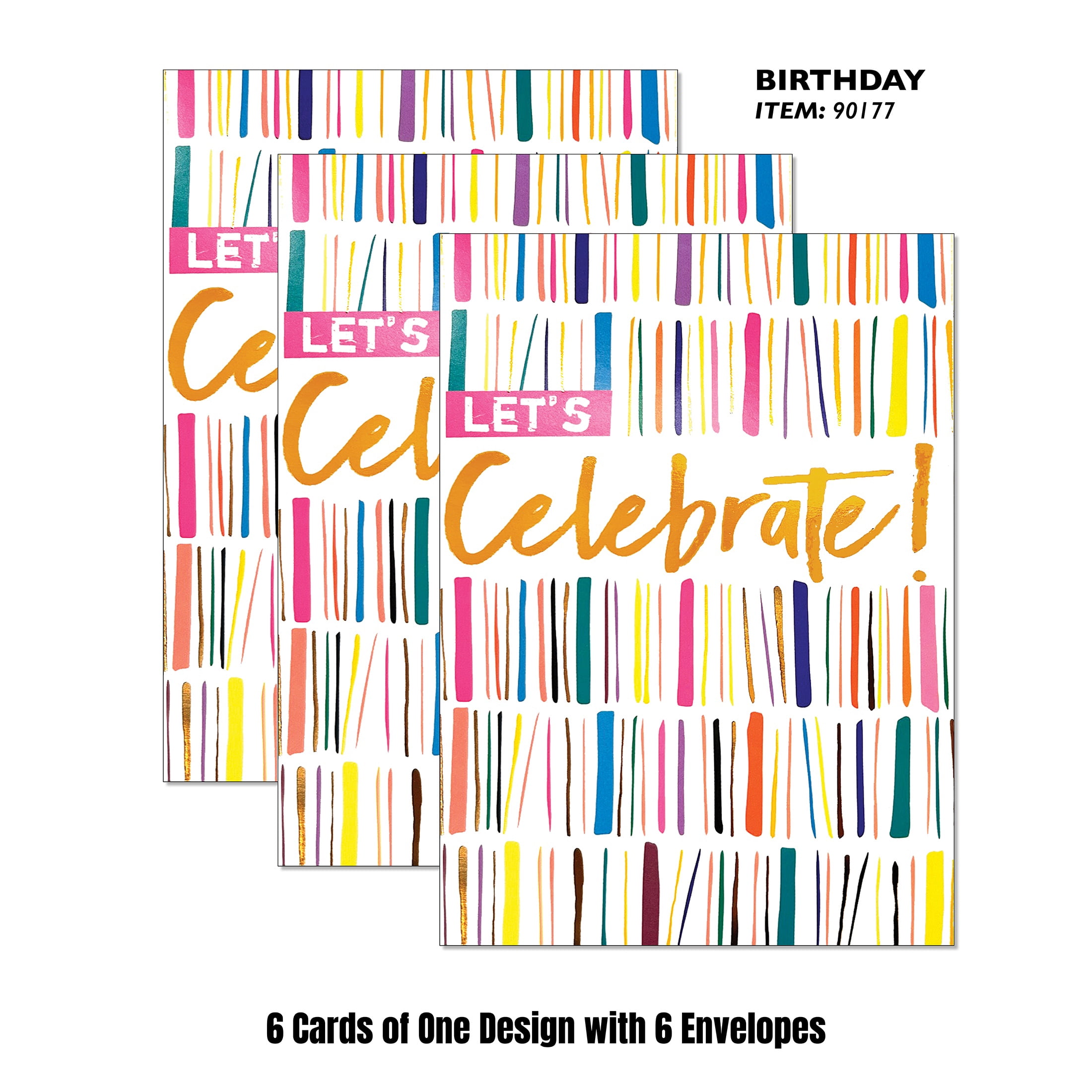 Viabella Birthday Card Colorful Lines Paper 6-Count 7 x 5 in