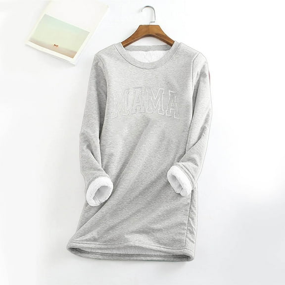 Womens Sherpa Fleece Sweatshirts Winter Thick Blouses Top Fashion Letter Printed Lined Velvet Warm Shirts Causal Crewneck Long Sleeve Pullover Sweatshirt